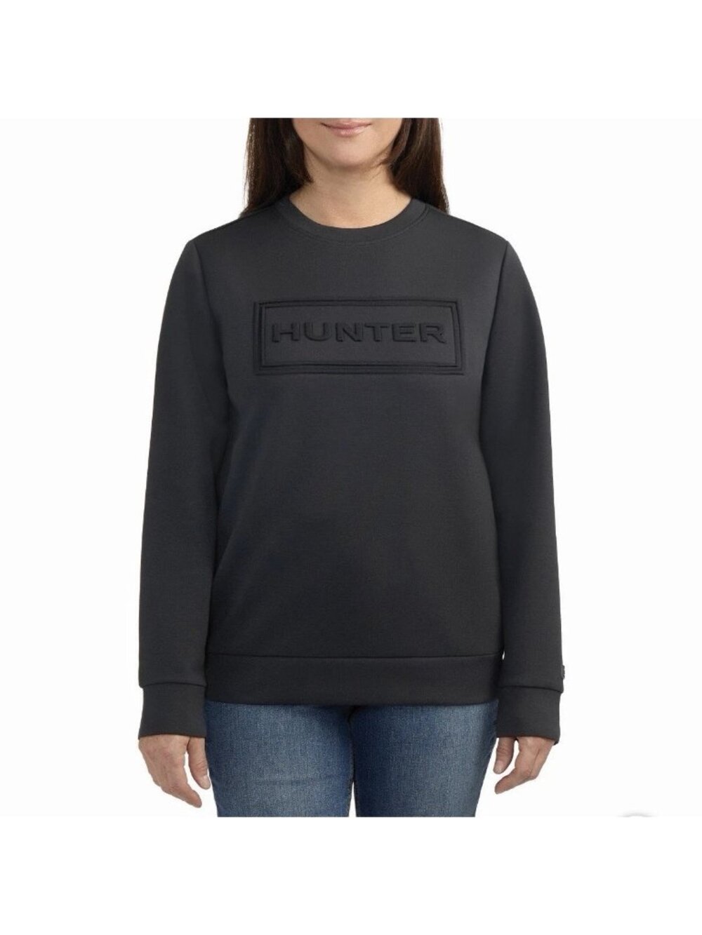 Hunter Womens Black Crewneck Sweatshirt XL With Logo Embossed On Front Panel
